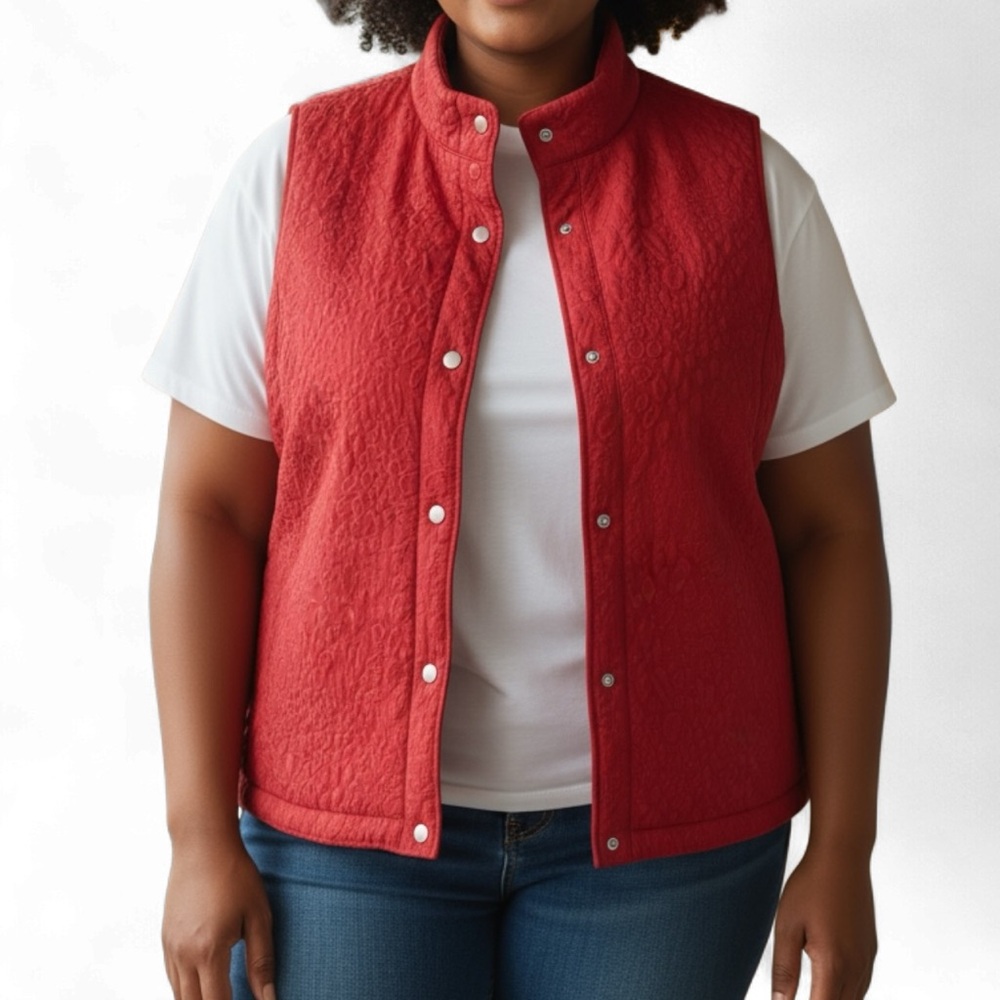 Chico’s Weekends Vest Red Quilted with Snap Buttons Size 16